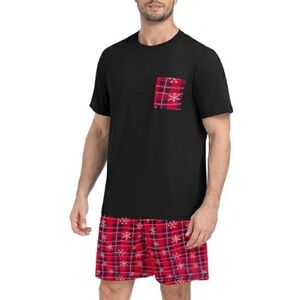 Men's Pajama Set Sleepwear Lightweight Short Sleeve Black /Red